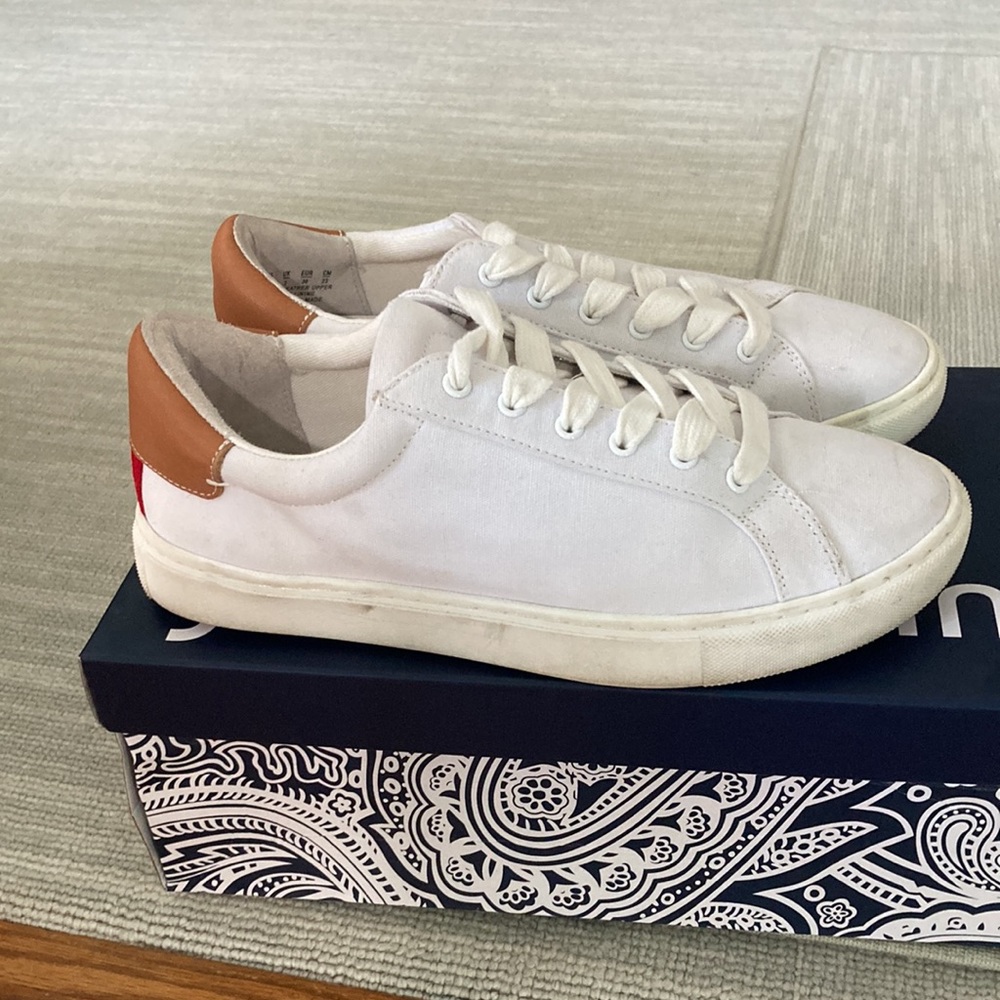 J. McLaughlin Blake canvas/leather athletic shoes. Orig.box, dust covers. SZ 6.